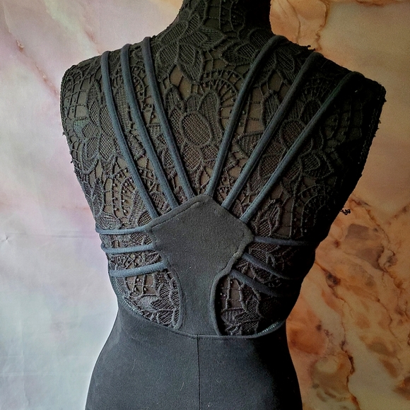 Vintage Peep Black Strappy Bodycon Dress - Picture 5 of 8